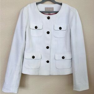 BANANA REPUBLIC Collarless Tweed Classic Blazer Jacket White Sz 6 EUC ($130)